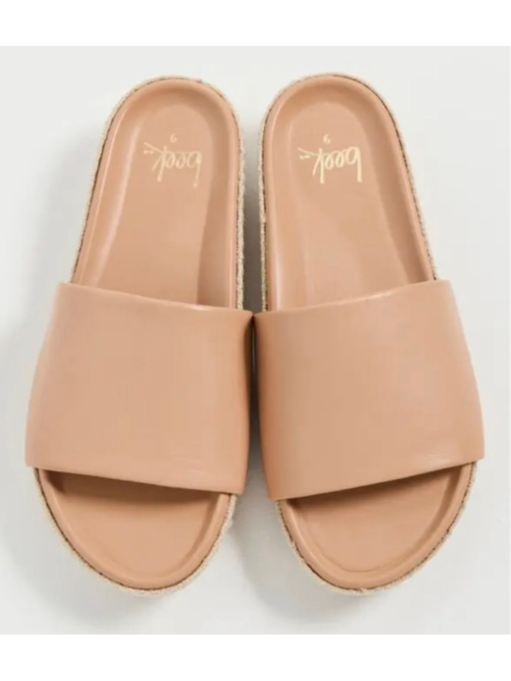 New Beek Tan Leather Braided Jute Slide Sandals Size 9
